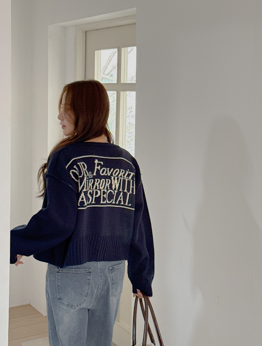 [EVELLET] Ruoff Graphic Print stitch Knit Cardigan