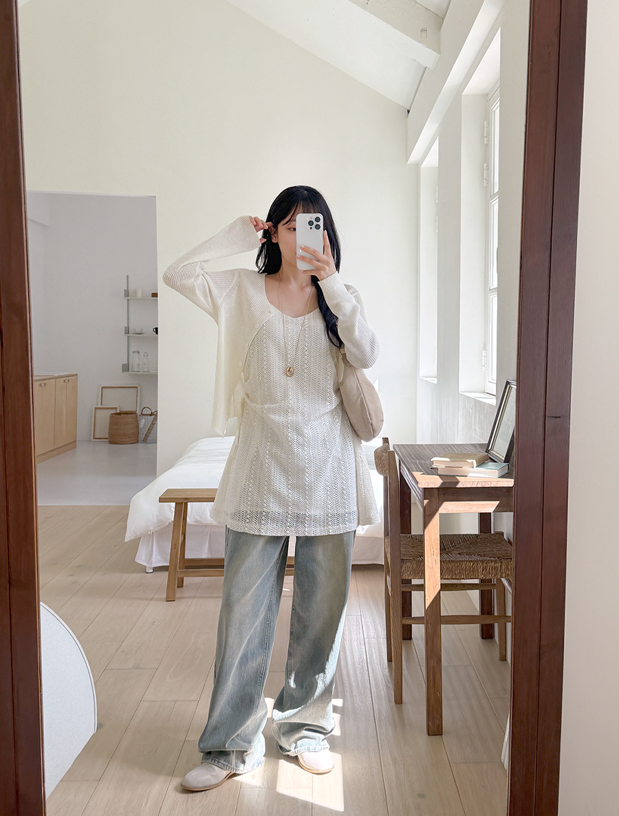 [EVELLET] Rutiben Lace shirring layered mini one-piece