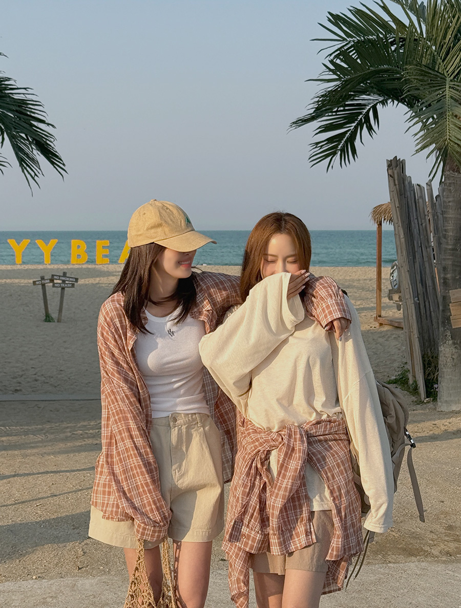 [EVELLET] Elpua Plaid Check loose fit pocket Shirt