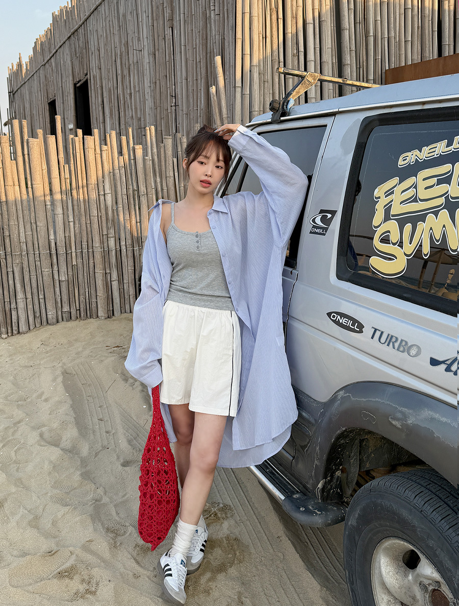 [EVELLET] Letef cover-up loose fit long shirt