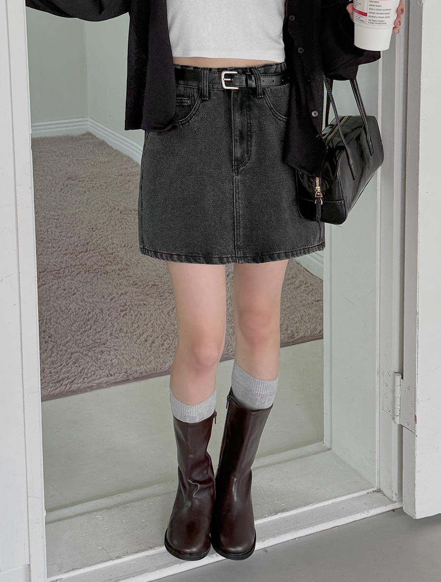 [EVELLET] Poppiece BeltSET Denim Pants Skirt