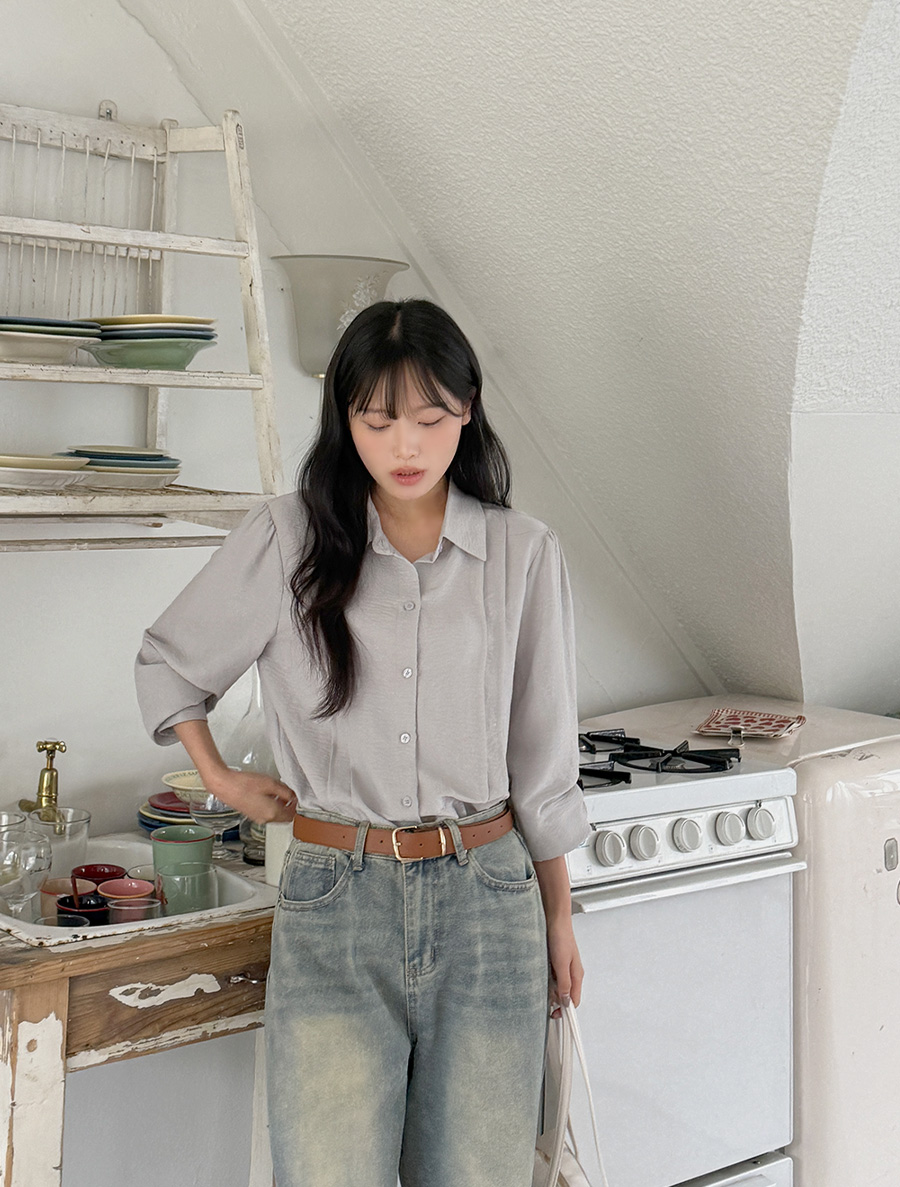 [EVELLET] Marmel Pintuck Puff Blouse