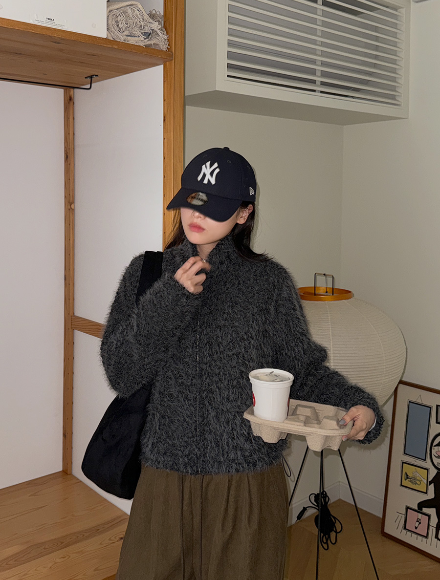 Lefche quilting Fur string Zip up(3Ounce)