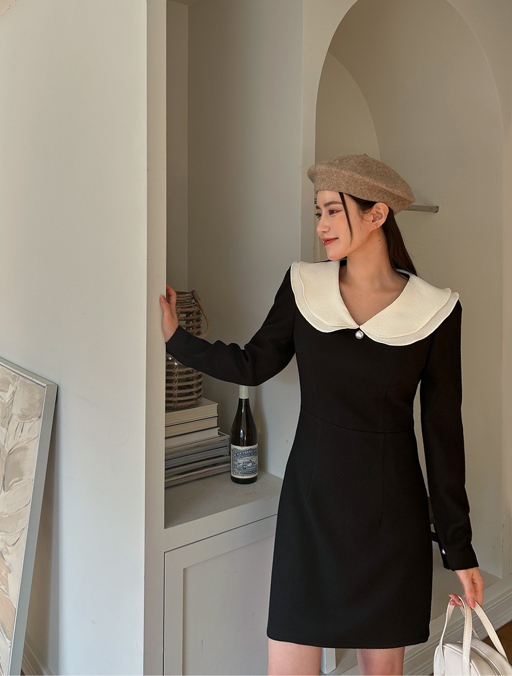 [EVELLET] Curlnop Ruffle Collar Tweed Dress