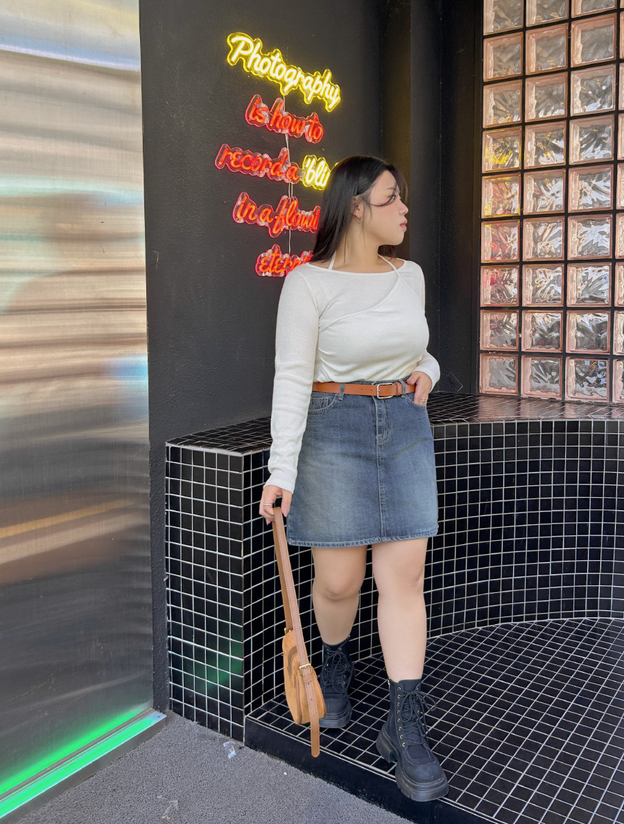 [EVELLET] Linveille fleece Ribbed wrap T-shirt