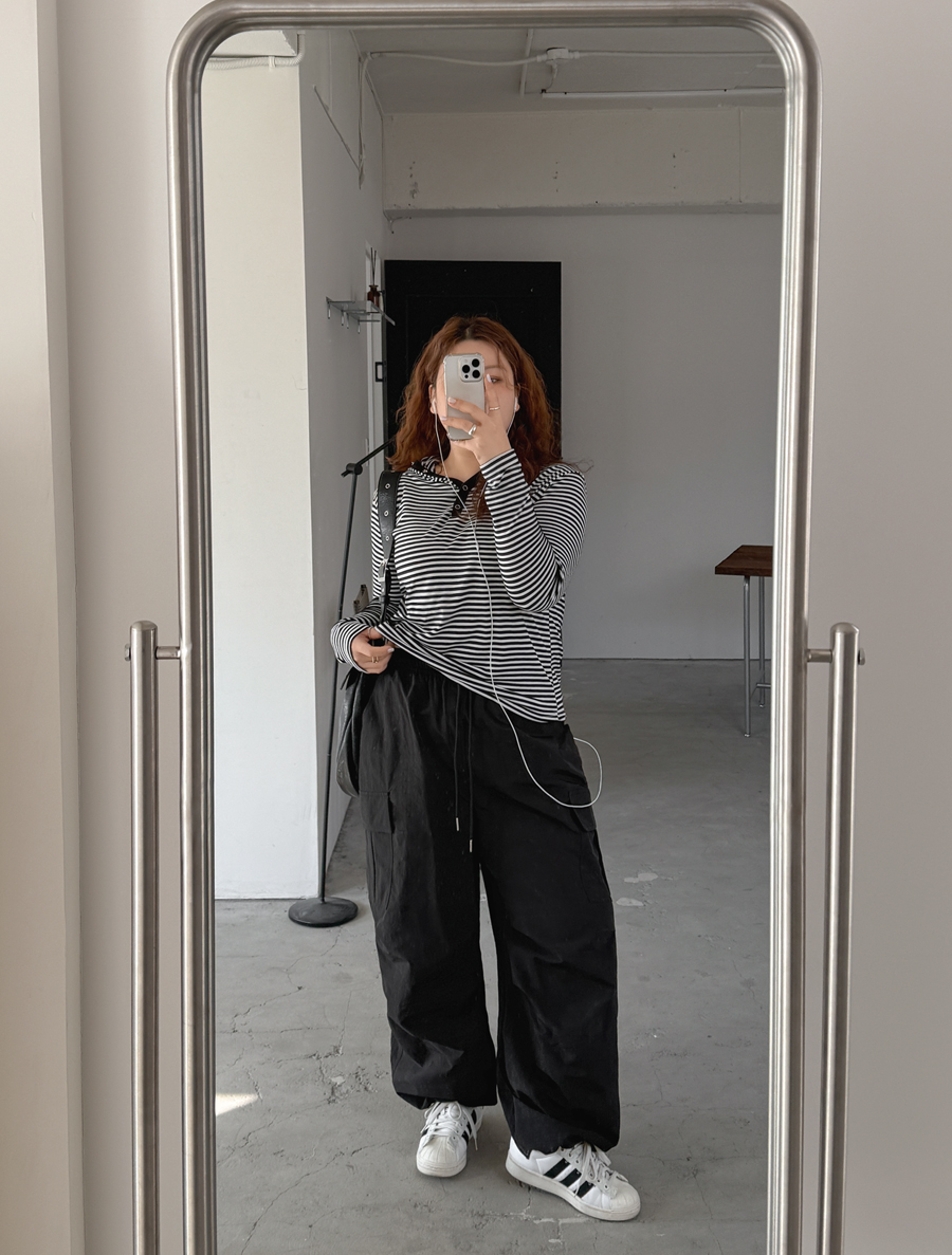 [EVELLET] ILD Cargo string wide Waistband Pants