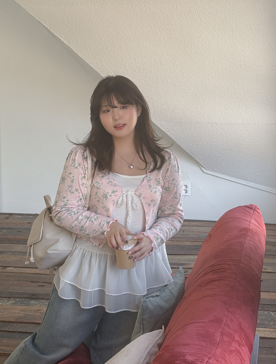 [EVELLET]Velve Flower Wave Bowknot Cardigan