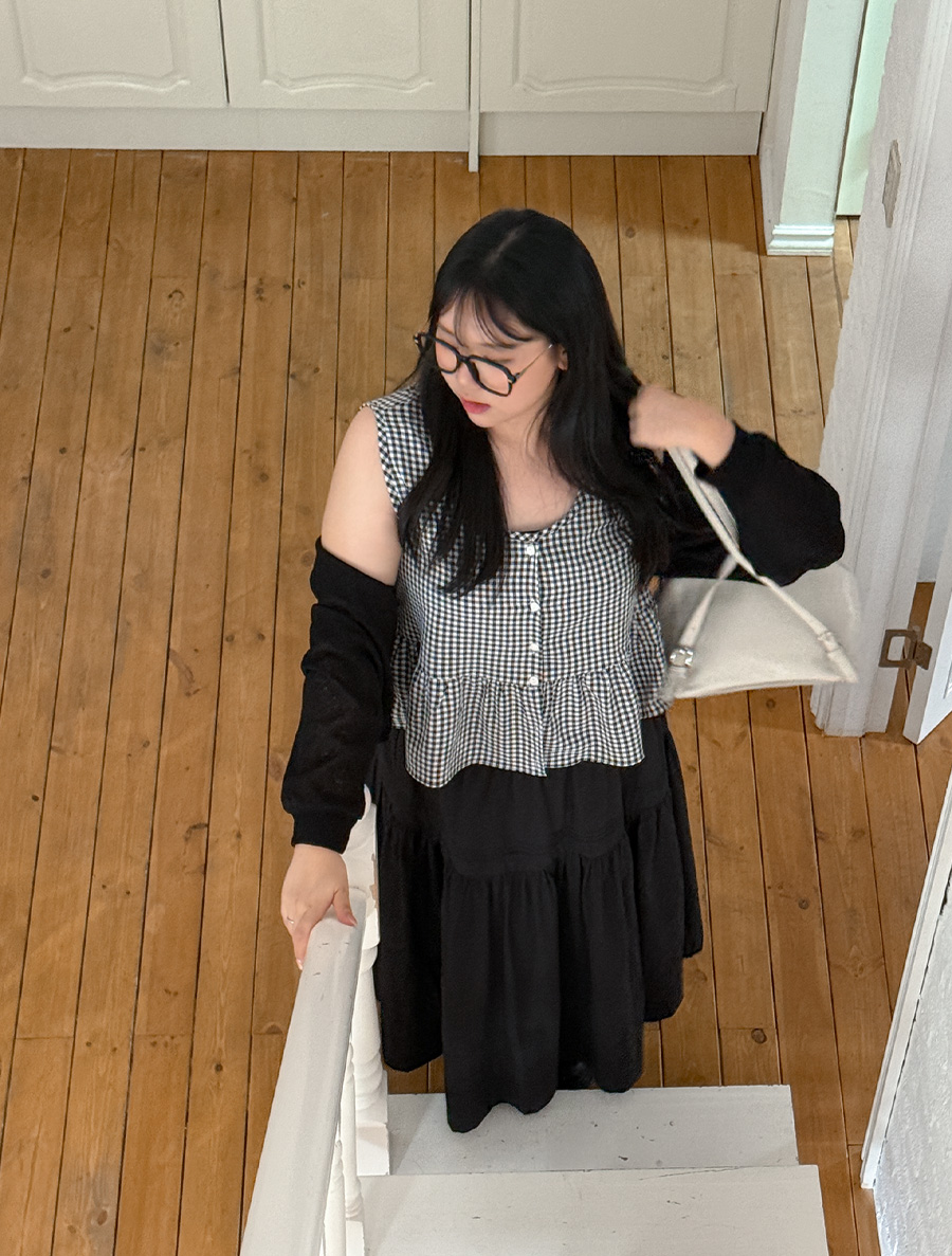 Pnahen Plaid Check Shirring Bustier