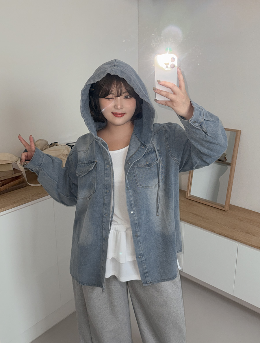 Enford Denim Unbalance Hood Shirt Jacket