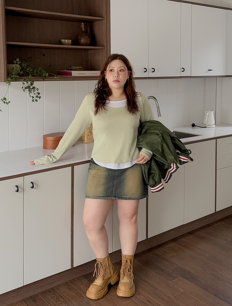 [EVELLET] Etia layered Contrast T-shirt