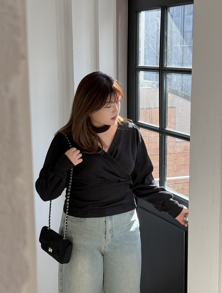 [EVELLET] Tieubel choker set wrap shirring T-shirt blouse