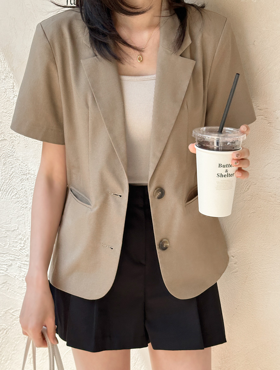 [EVELLET] Jedas Linen Collar Short-sleeve Single Jacket