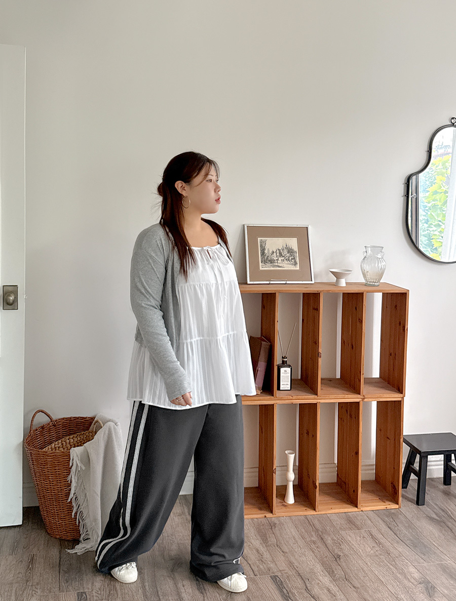 [EVELLET] Divion Lace Pintuck String Long Waistband Pants