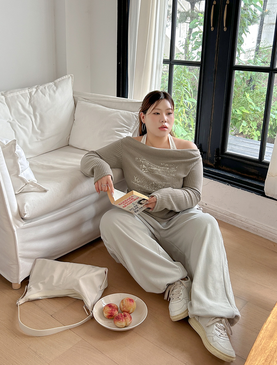 [EVELLET] Muhair Holter Contrast Graphic Print Shirring T-shirt