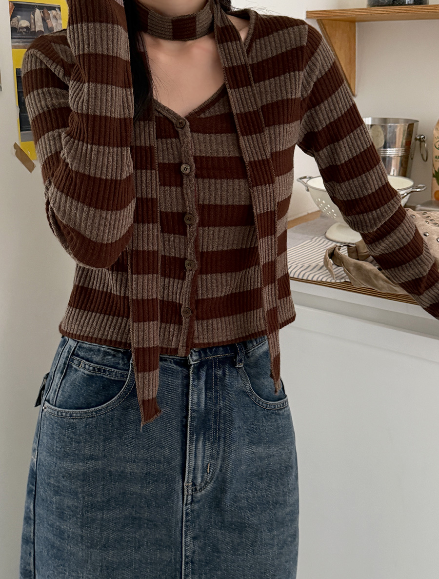 [EVELLET] Muvn Dangara Scarf Set Cardigan T-shirt