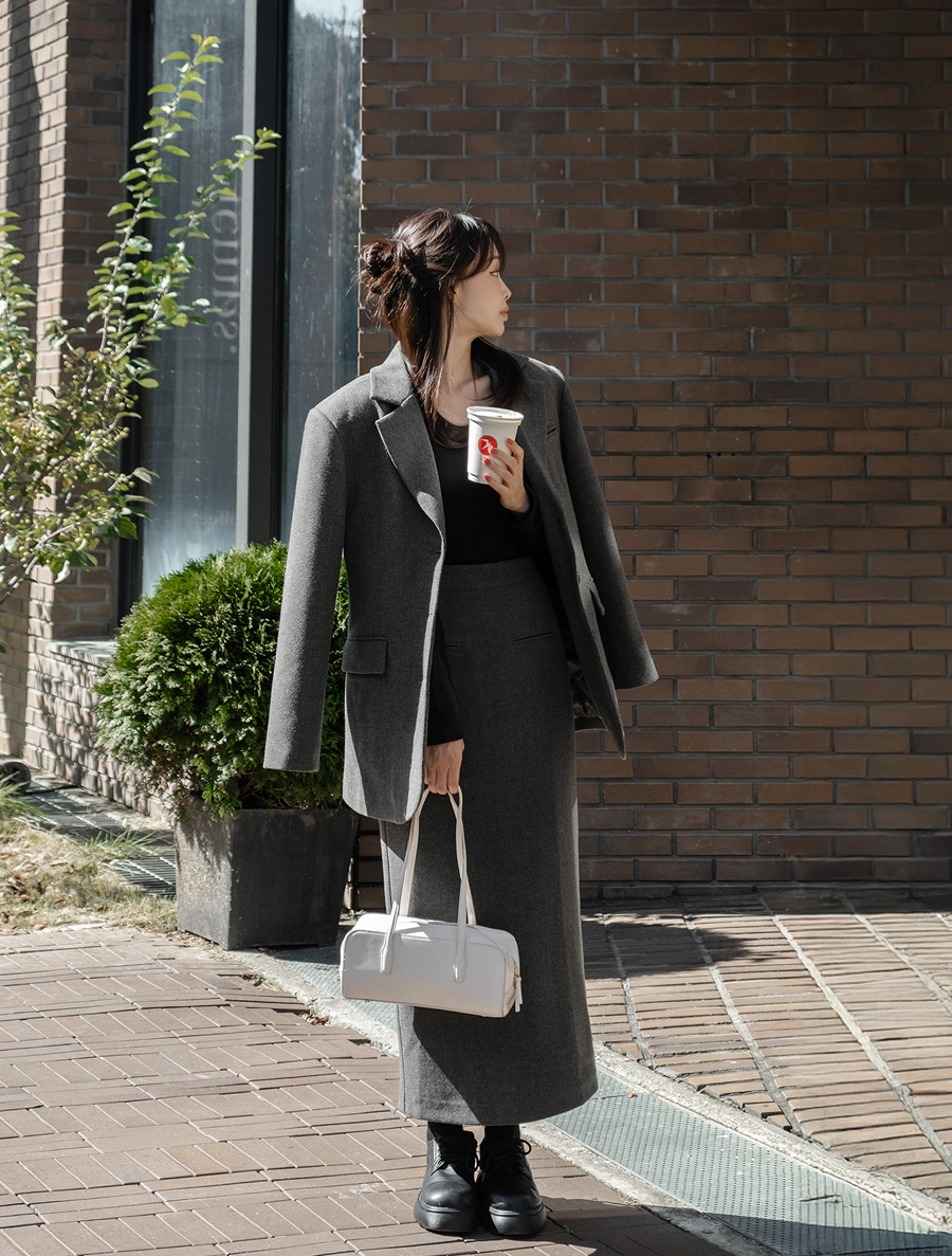 [EVELLET] Demes Herringbone Hline Long Skirt