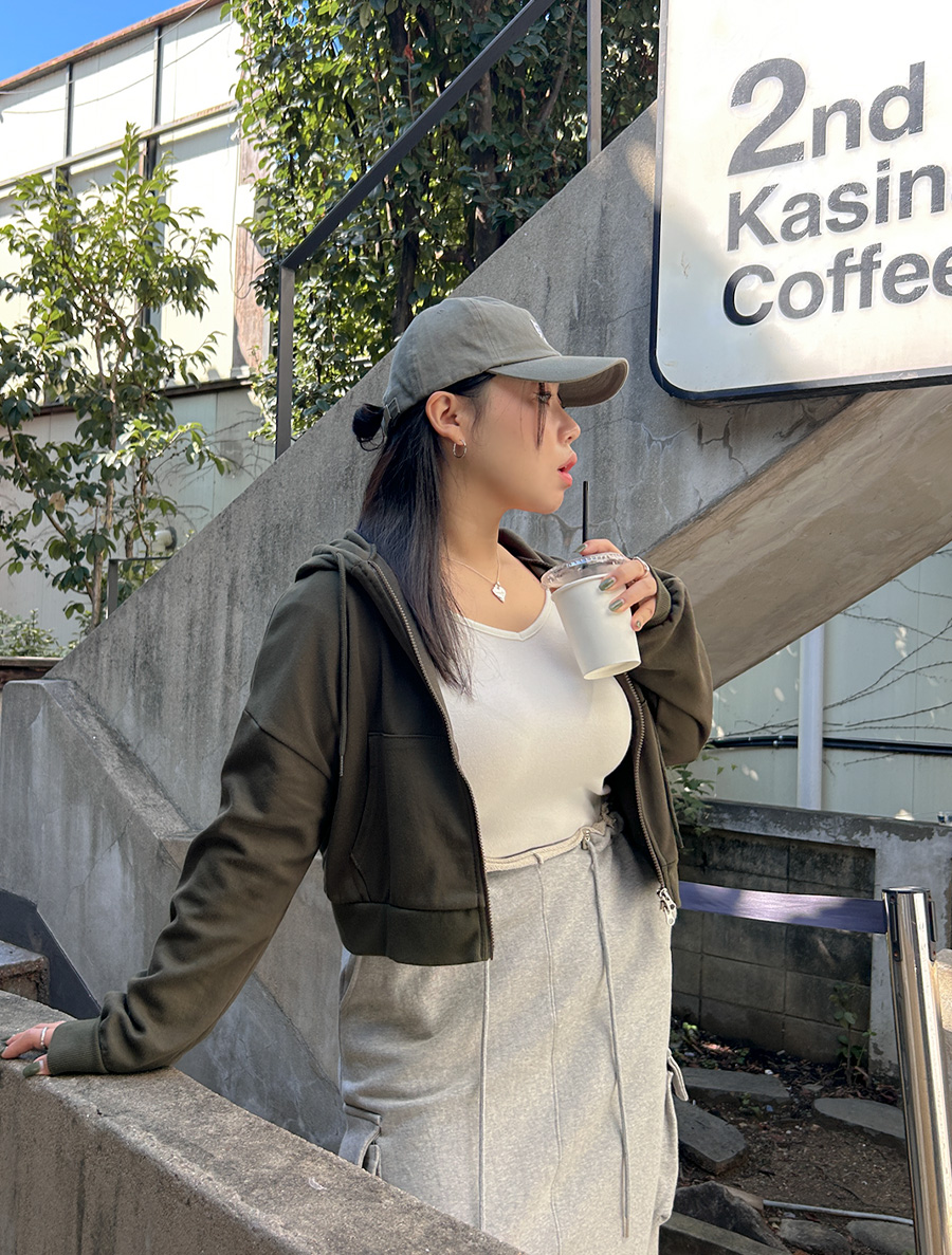 Moderun two-way Crop Zip up Hoodies