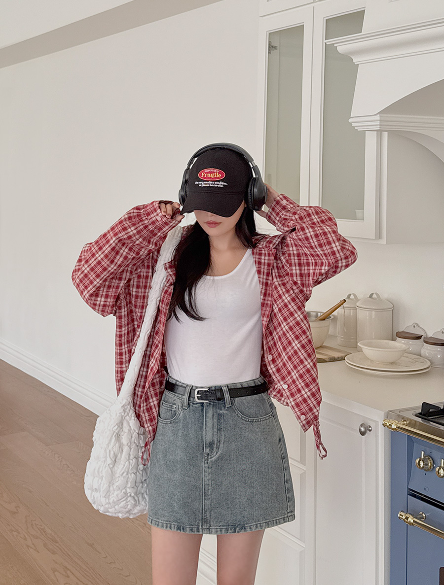 [EVELLET] Mobien Cotton String Hood Check Shirt