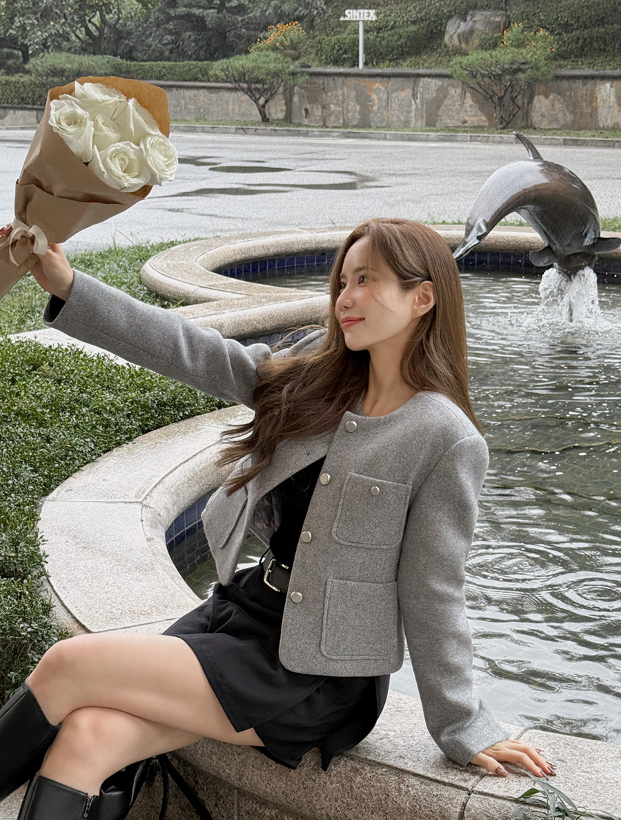 [EVELLET] Diana Round quilting Wool Jacket