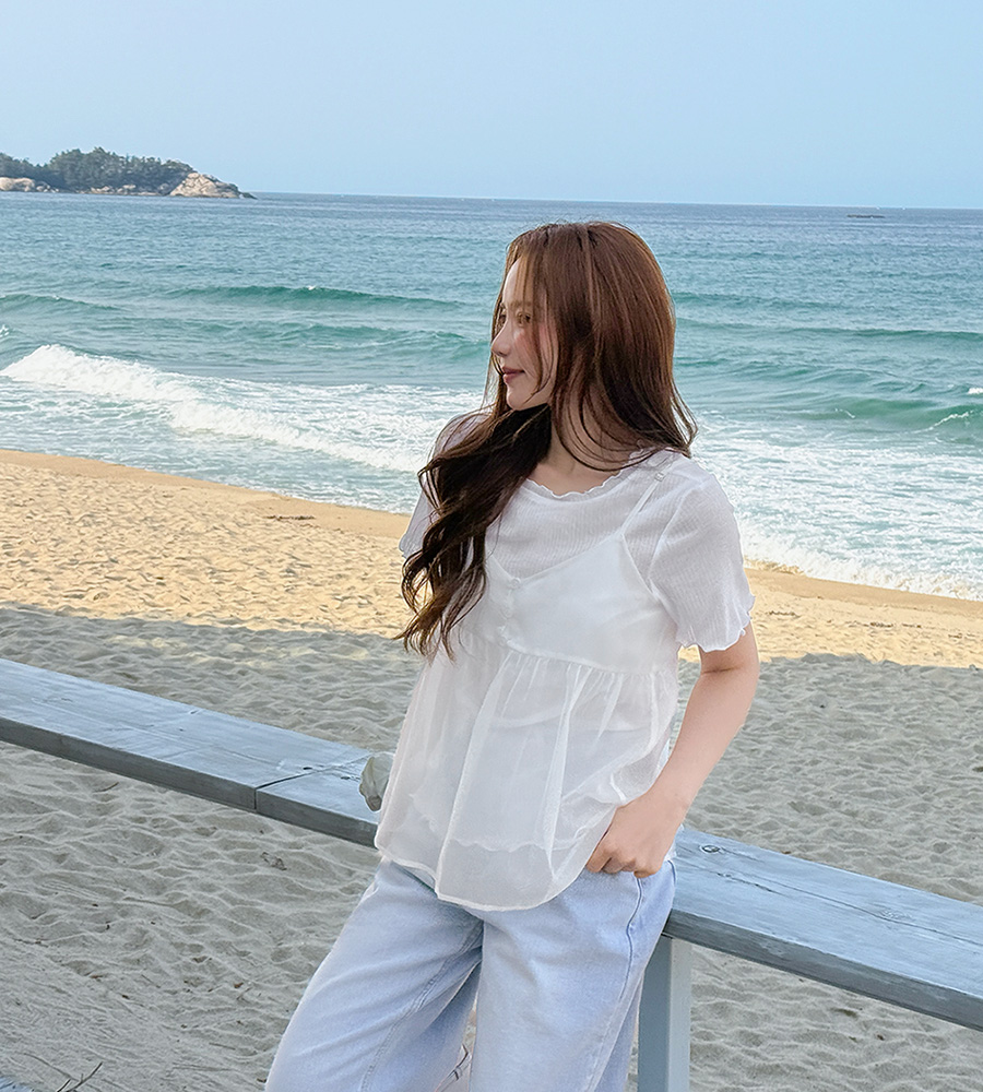 [EVELLET] Preppy layered bustier T-shirt SET