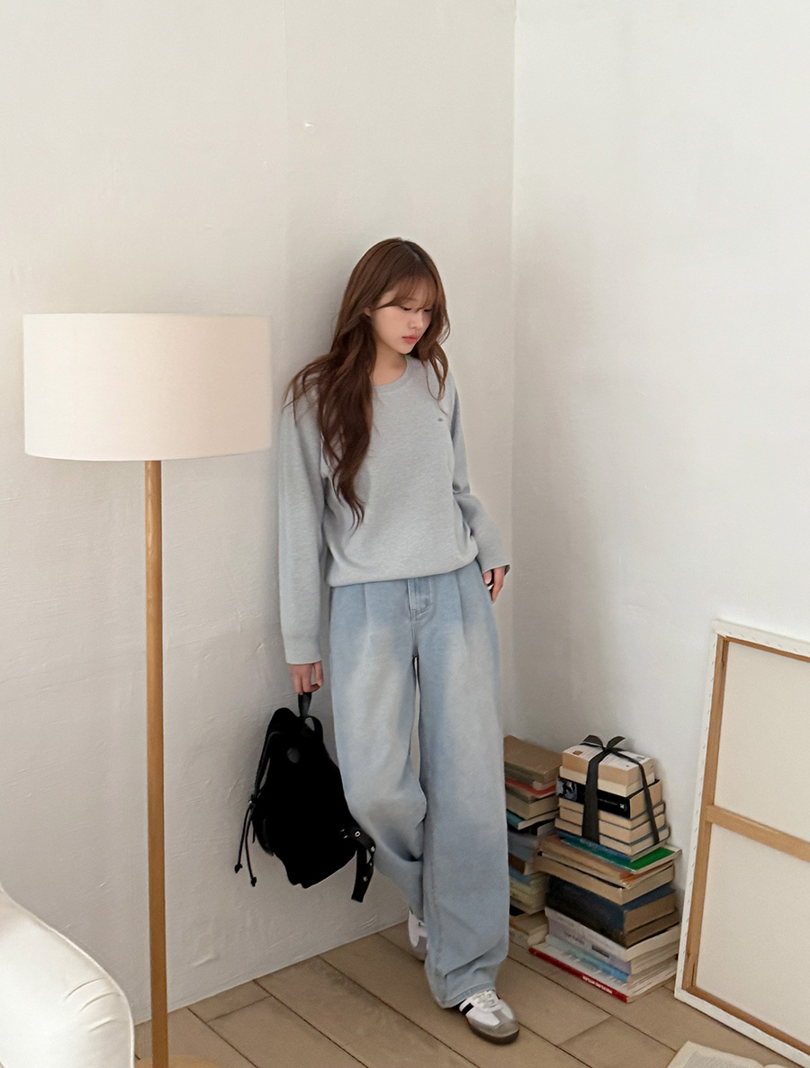 Pintuck Straight Denim Pants by Horut Length