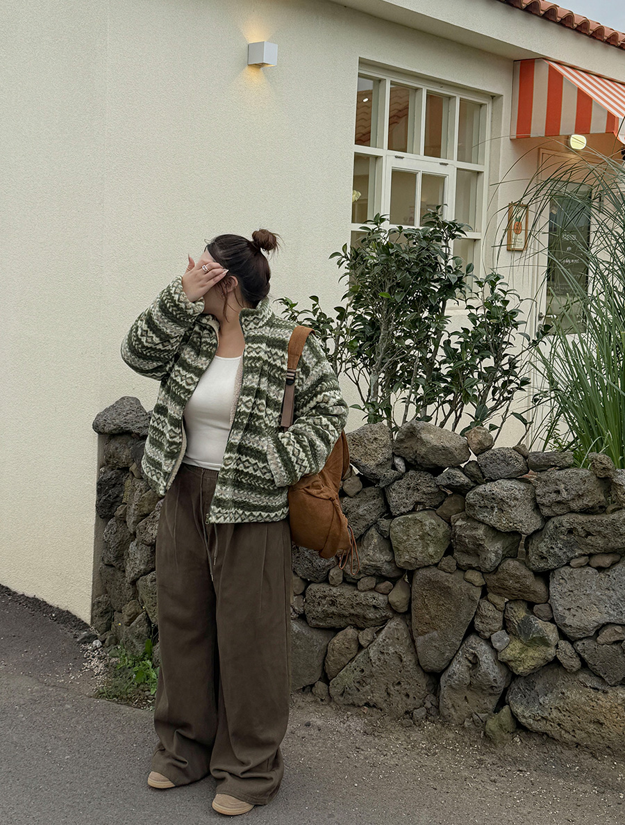 Meton Peach Fleece Length-Specific Pintuck Wide Waistband Pants