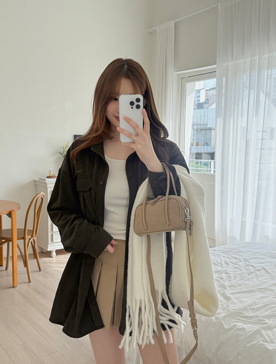 [EVELLET] Lentoff Corduroy Loose Fit Embroidered Shirt