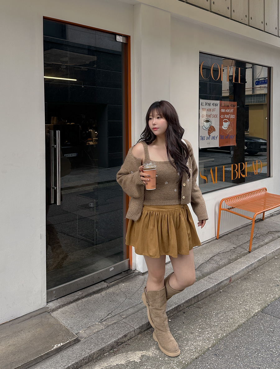 Duminte Flower Wool Knit Sleeveless Cardigan SET