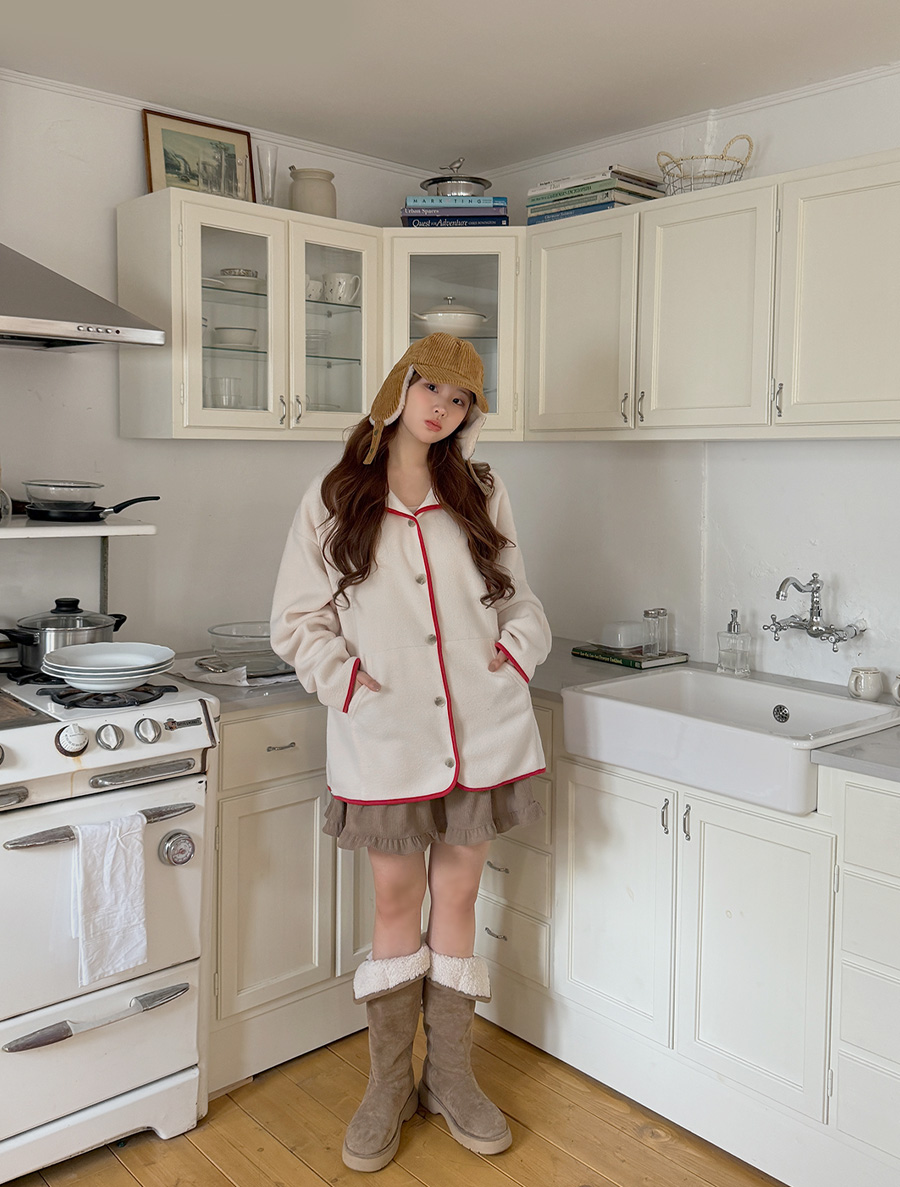 Aruen Fleece Contrast Button Jacket