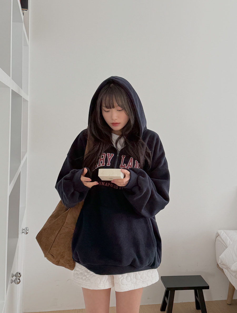 Toyden Fleece Graphic Print Half-Zip Hooded Sweatshirt