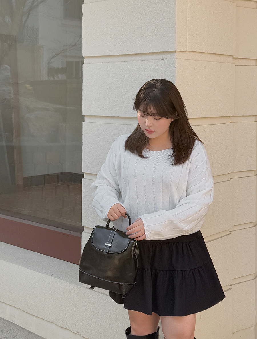 [EVELLET] Viaten Ribbed Semi Crop Knit