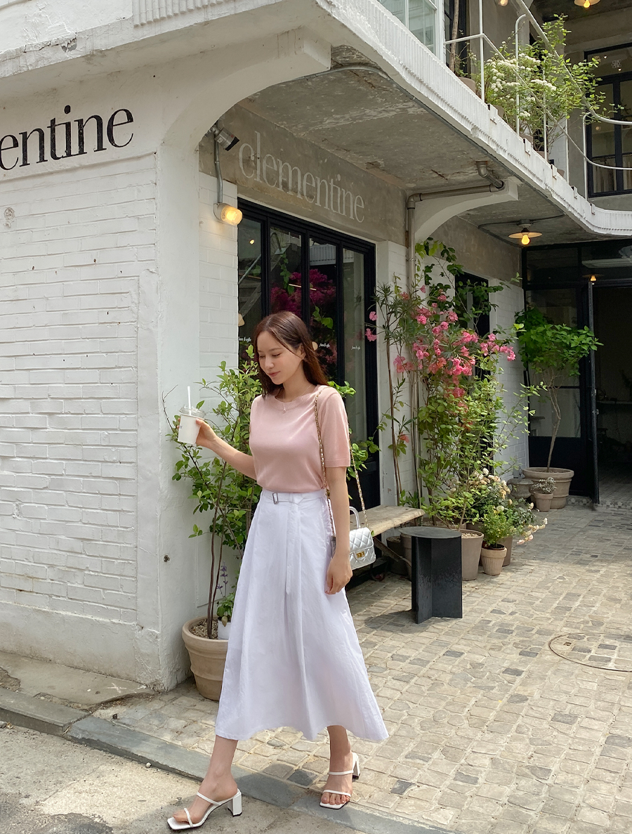 [EVELLET] Lehari BeltSET Pin Tuck Long Skirt