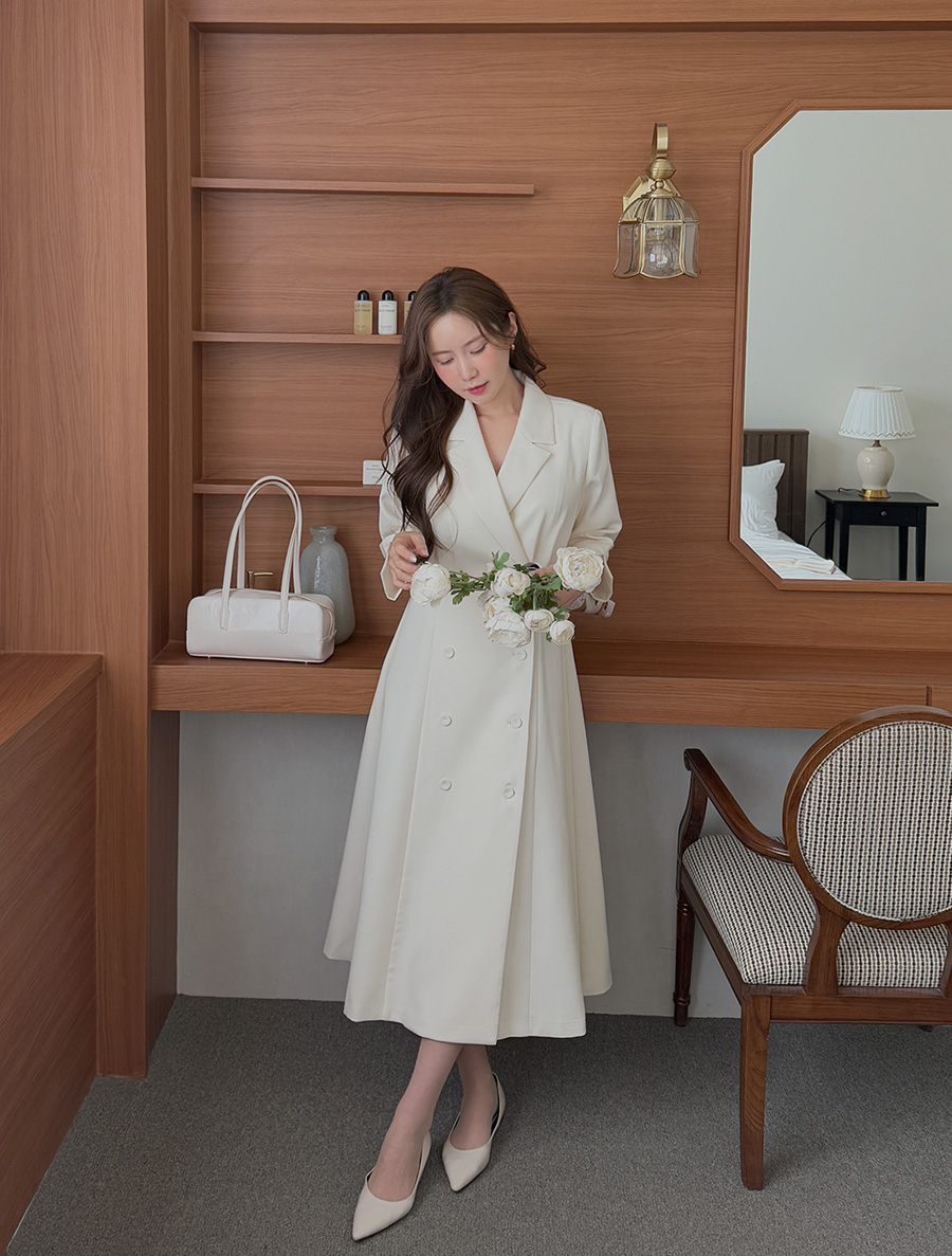 [EVELLET] Pneti 3/4 Sleeve Double Jacket Long Dress