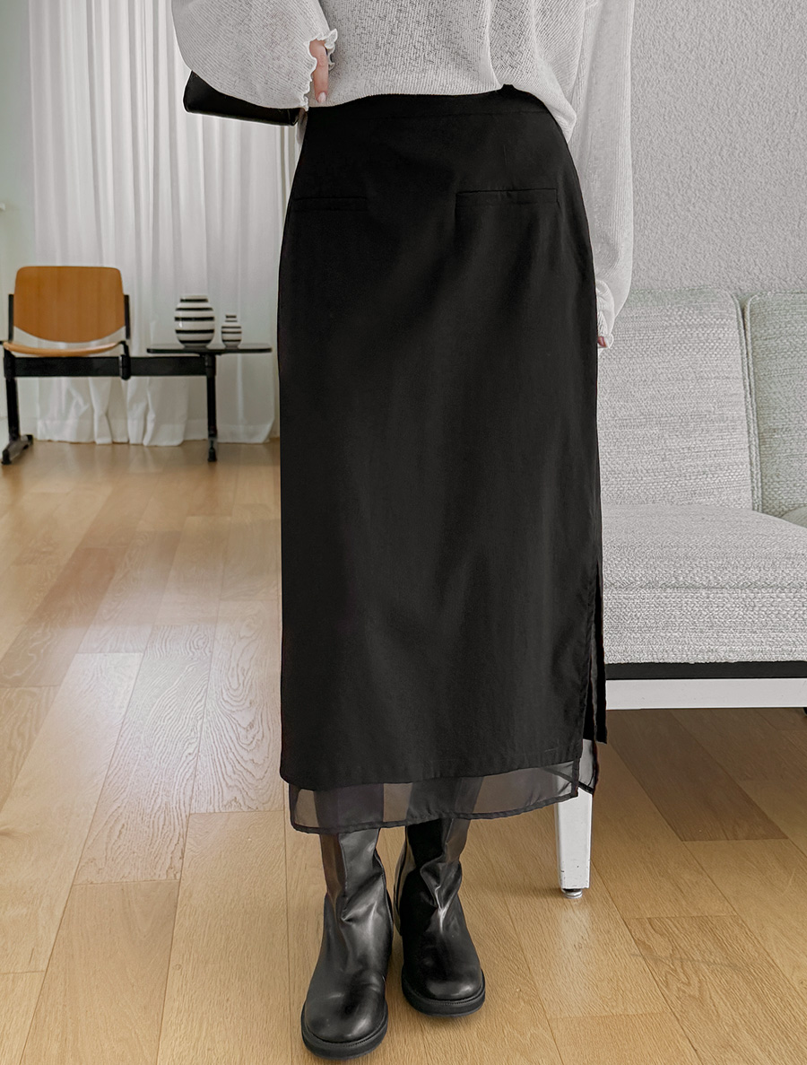 [EVELLET] Bemudee layered team long skirt