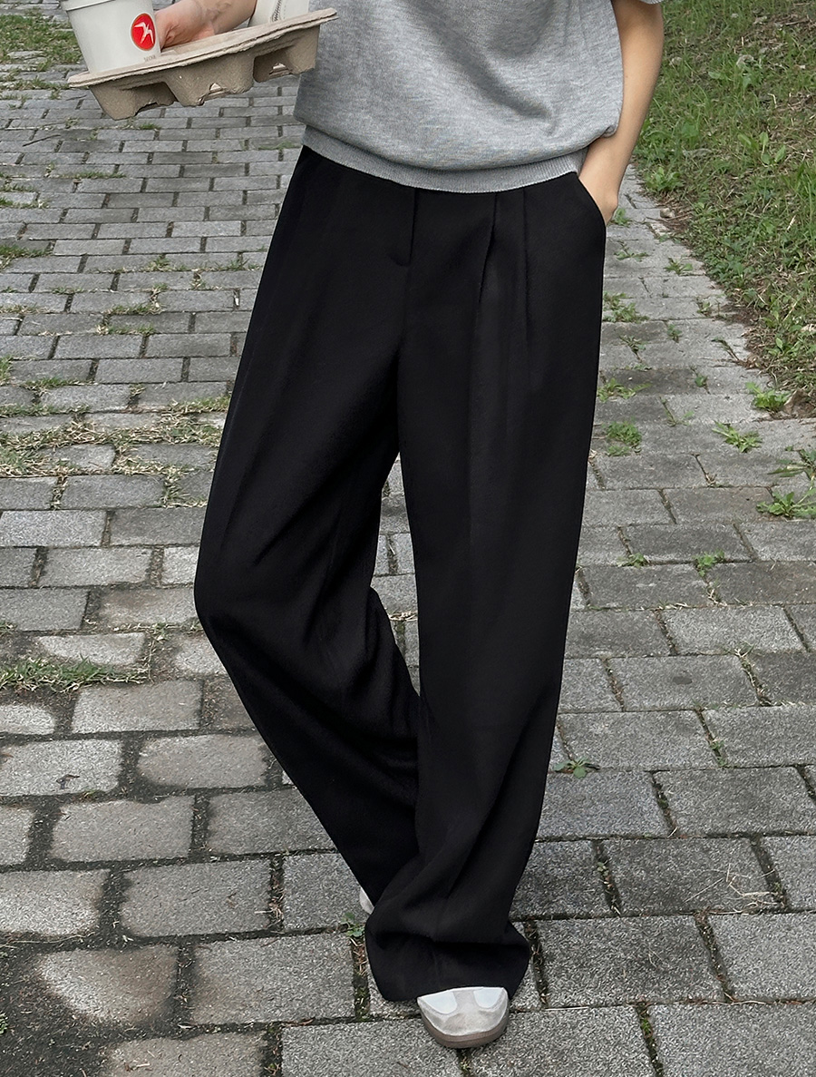 [EVELLET] Bennett fleece two-pin tuck wide slacks by length