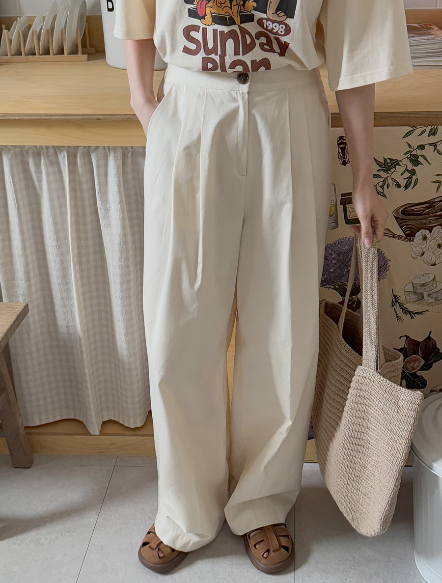 Bittenbo Pintuck Wide Long Cotton Pants