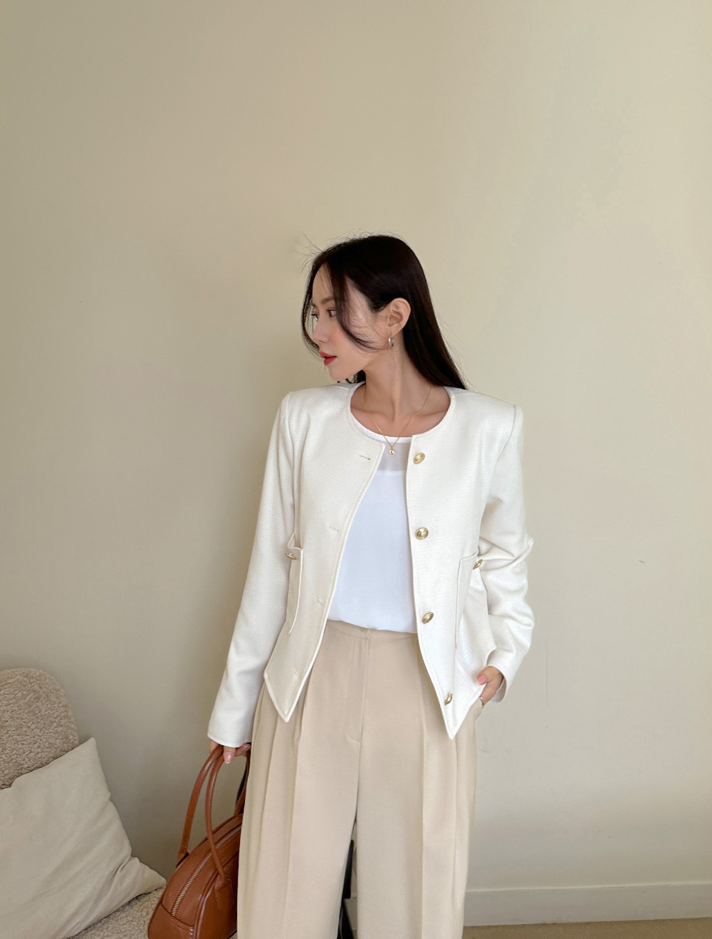 [EVELLET] Heysel No collar Tweed Jacket