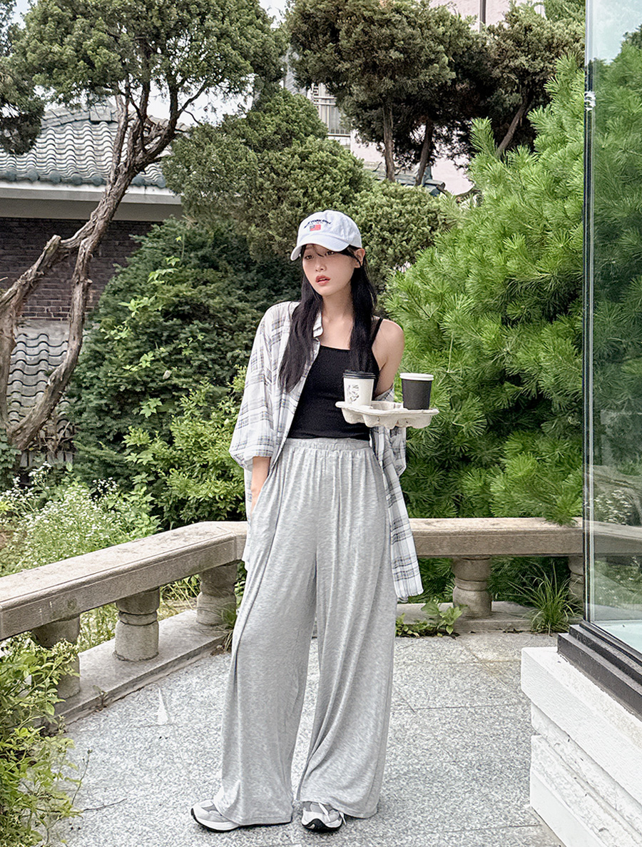 [EVELLET] 4&Me Span Wide Waistband Pants