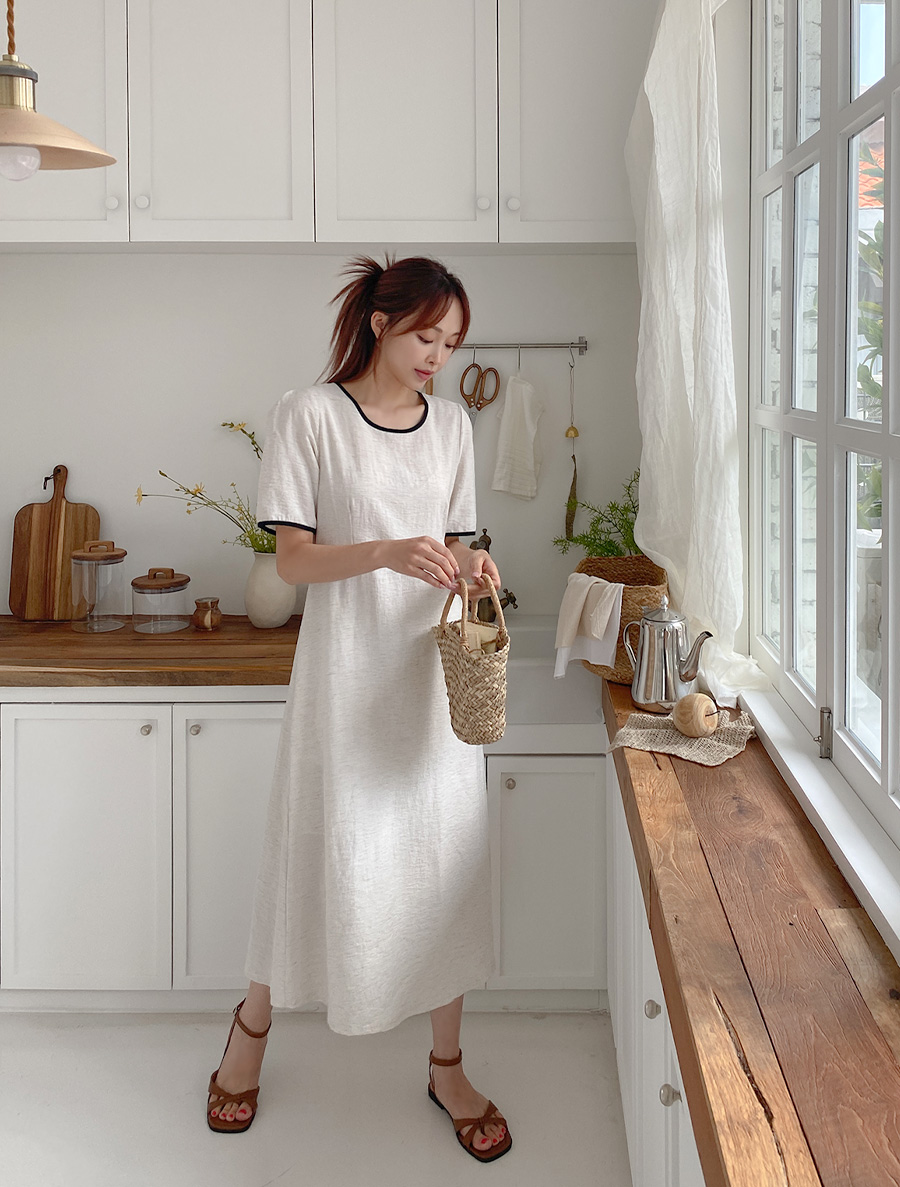 [EVELLET]Kionel Linen Contrast Long Dress