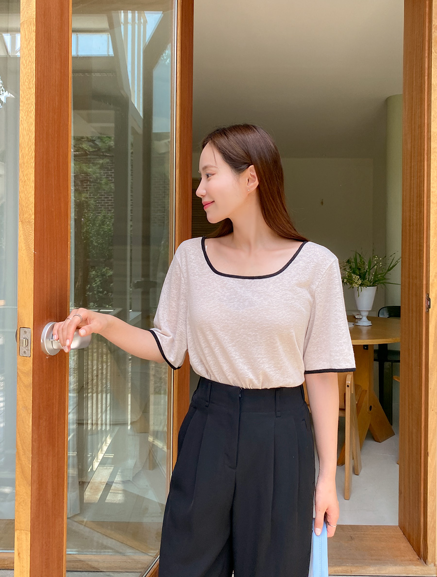 [EVELLET] Jiroden Linen Contrast T-shirt