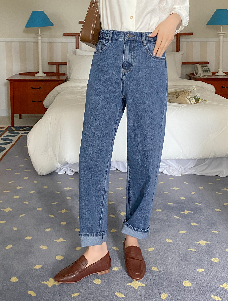 [Everyday Pants]Jourdi Semi-Baggy Fit Waistband Denim Pants