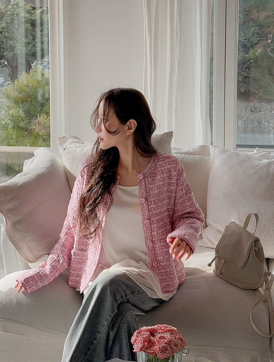 [EVELLET] Shiruden Tweed Knit Jacket