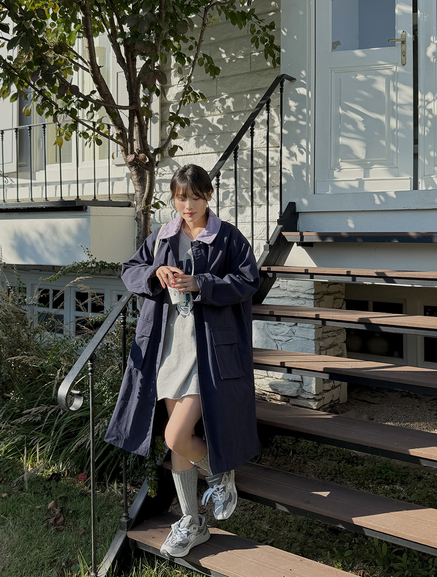 [EVELLET] Hitani color matching collar quilting single coat