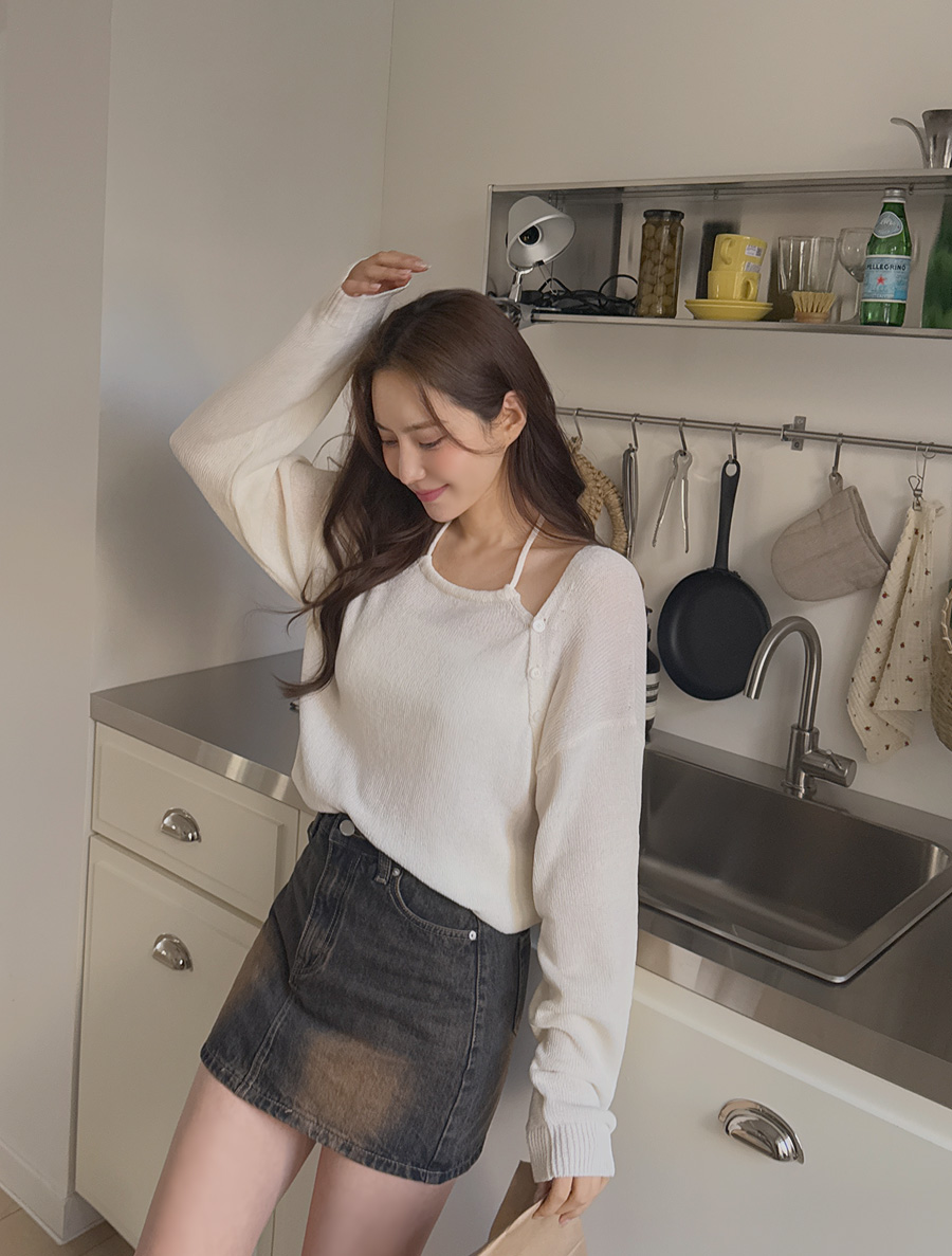 [EVELLET] Melkmu loose fit Halter neck nagrang Knit