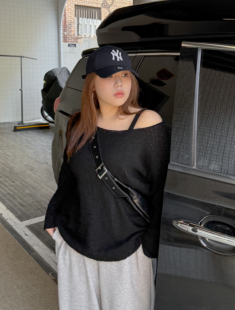 [EVELLET] Typhoon Popcorn loose fit boat neck knit