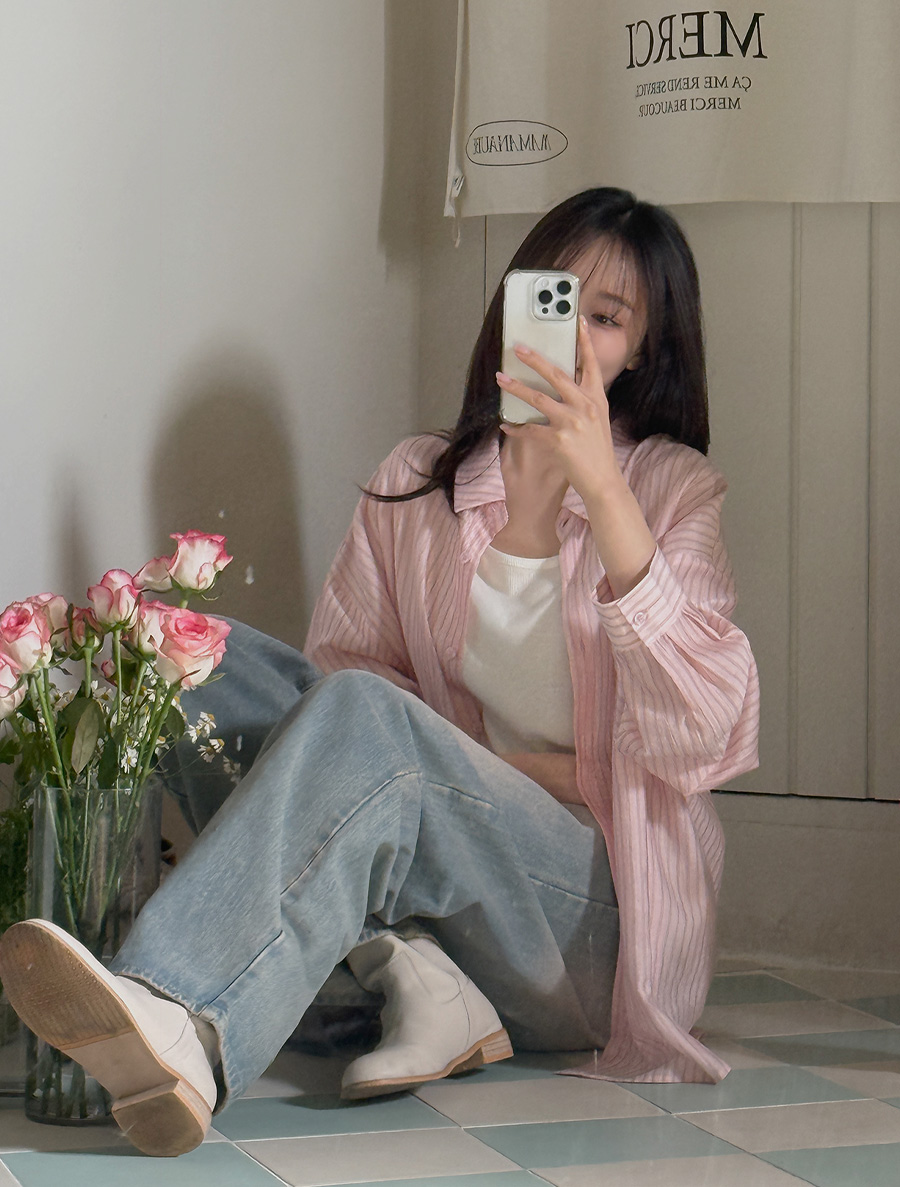 [EVELLET] Bonite Stripe loose fit Shirt