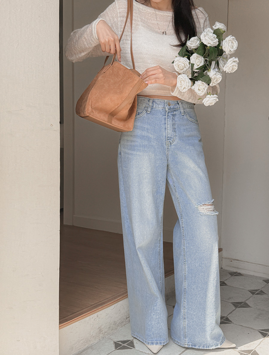 [EVELLET]Dualel Wide Flared Denim Pants