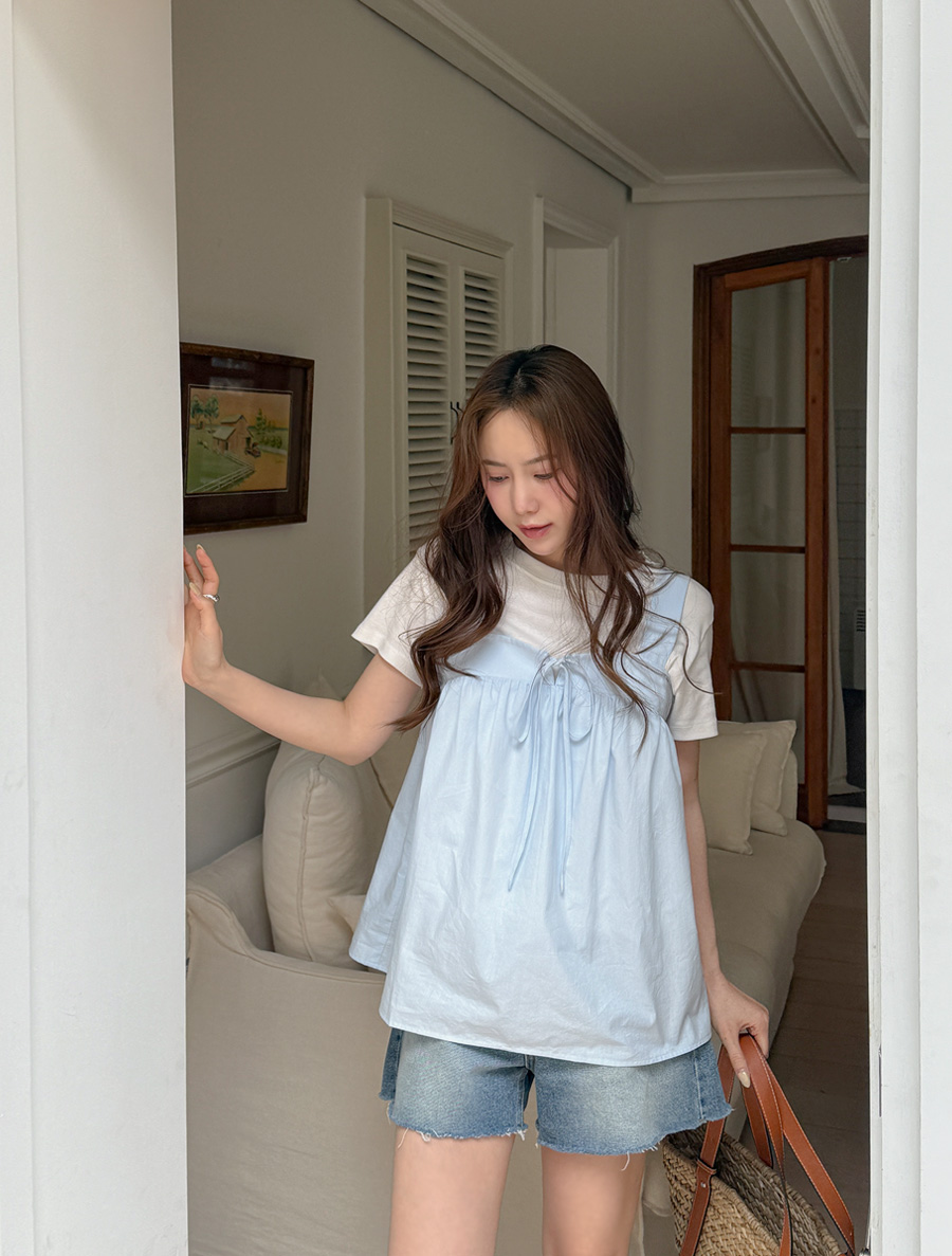 [EVELLET] Moeki Cotton Square Neck Bustier Blouse