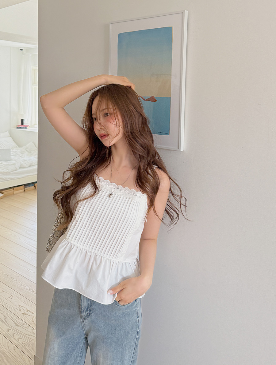 [EVELLET] Elumin Pintuck Lace Bustier Blouse