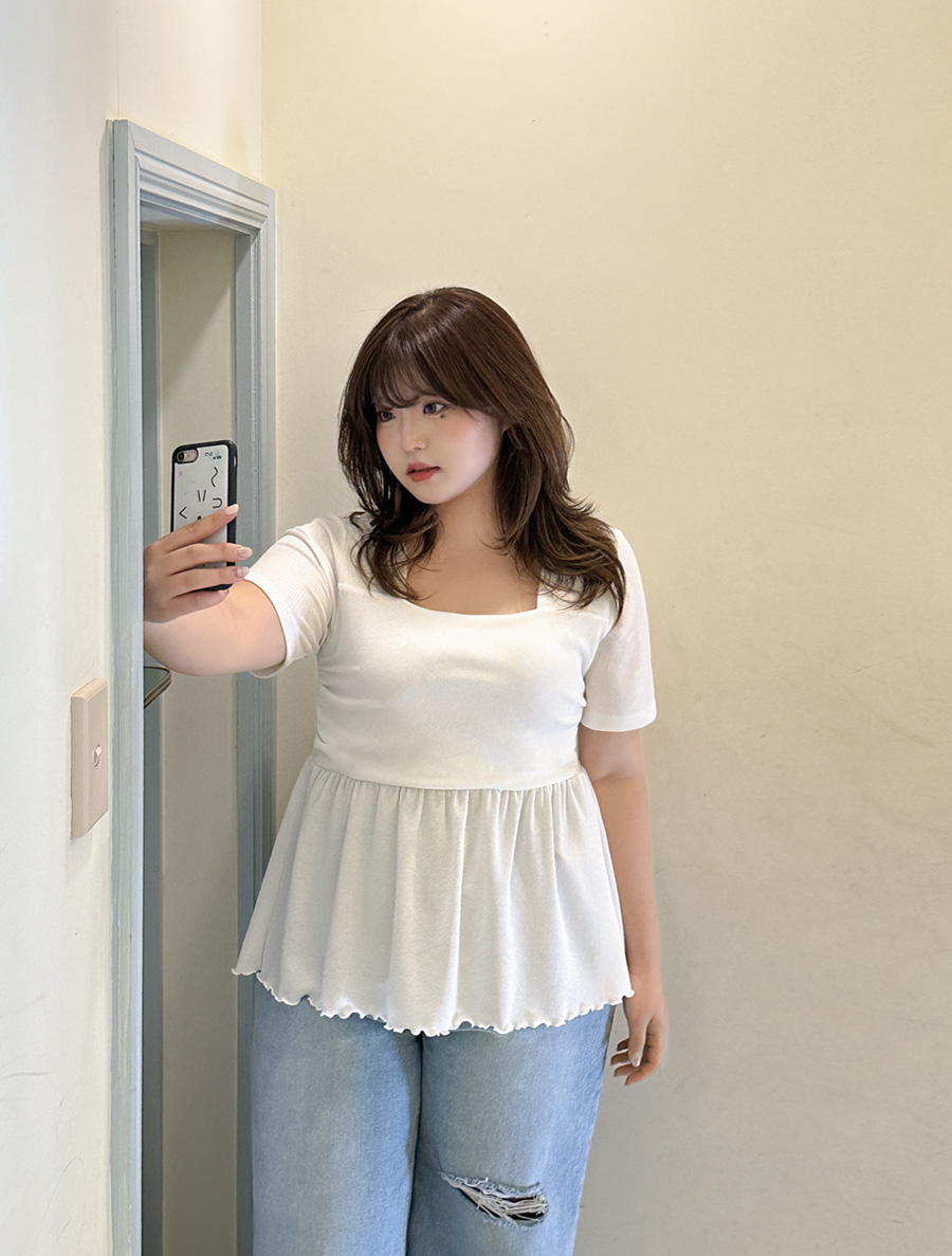 [EVELLET] Mione shirring square neck T-shirt